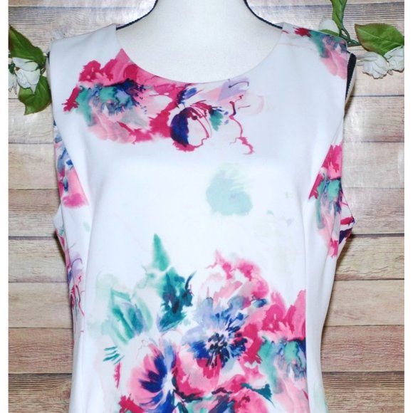 DKNY Ladies Floral Scuba Dress Size 14 Fit And Flare Back Zip Sleeveless Stretch - Picture 3 of 13